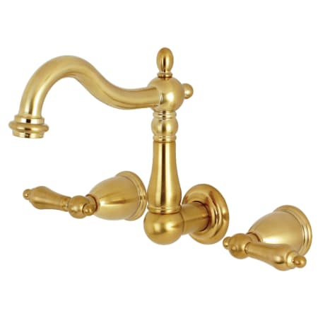 Kingston Brass Heritage 1.2 GPM Wall Mounted Widespread Bathroom Faucet Brushed Brass