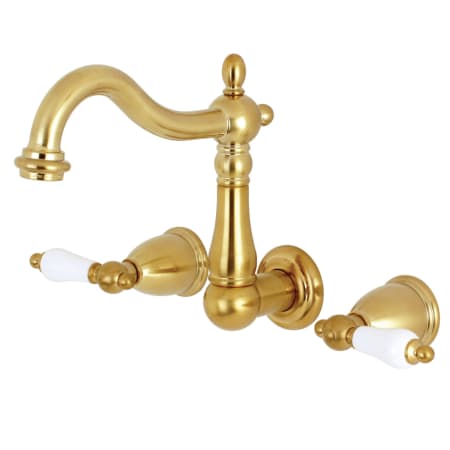 Kingston Brass Heritage 1.2 GPM Wall Mounted Widespread Bathroom Faucet Brushed Brass