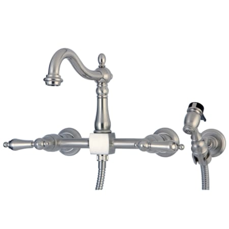 Kingston Brass Heritage 1.8 GPM Widespread Bridge Kitchen Faucet - Includes Escutcheon and Side Spray Brushed Nickel