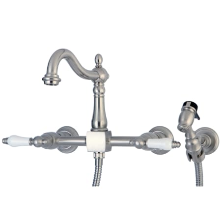 Kingston Brass Heritage 1.8 GPM Widespread Bridge Kitchen Faucet - Includes Escutcheon and Side Spray Brushed Nickel