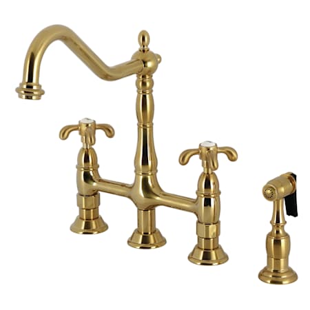 Kingston Brass French Country 1.8 GPM Bridge Kitchen Faucet - Includes Escutcheon and Side Spray Brushed Brass