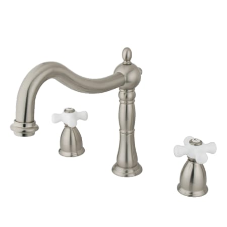 Kingston Brass Heritage Deck Mounted Roman Tub Filler Brushed Nickel