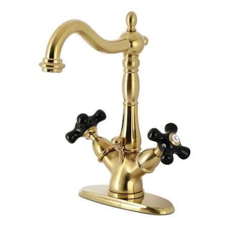 Kingston Brass Duchess 1.2 GPM Vessel Centerset Bathroom Faucet with Pop-Up Drain Assembly and Cross Handles Brushed Brass