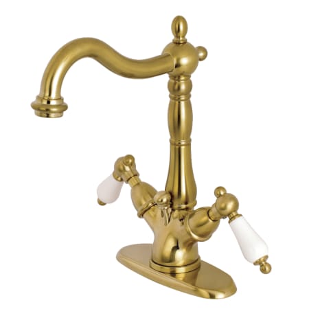 Kingston Brass Heritage 1.2 GPM Single Hole Bathroom Faucet with Pop-Up Drain Assembly Brushed Brass
