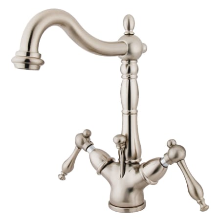 Kingston Brass Naples 1.2 GPM Single Hole Bathroom Faucet with Pop-Up Drain Assembly Brushed Nickel