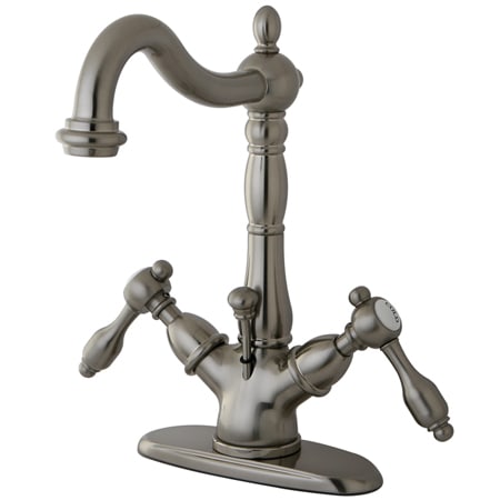 Kingston Brass Tudor 1.2 GPM Single Hole Bathroom Faucet with Pop-Up Drain Assembly Brushed Nickel