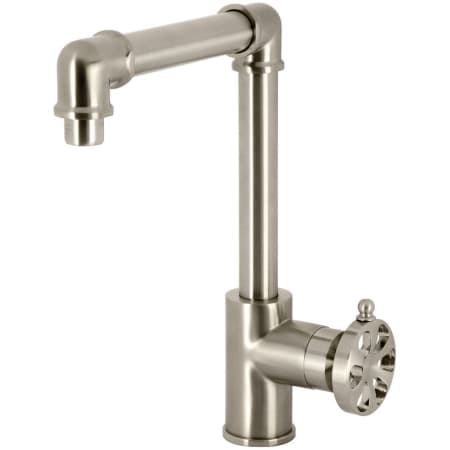Kingston Brass Belknap 1.2 GPM Deck Mounted Single Hole Bathroom Faucet with Push Pop-Up Drain Assembly Brushed Nickel