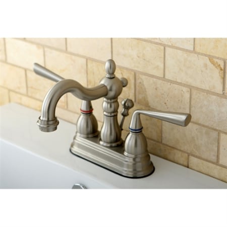 Kingston Brass Silver Sage 1.2 GPM Centerset Bathroom Faucet with Pop-Up Drain Assembly Brushed Nickel