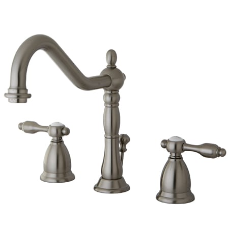 Kingston Brass Tudor 1.2 GPM Widespread Bathroom Faucet with Pop-Up Drain Assembly Brushed Nickel