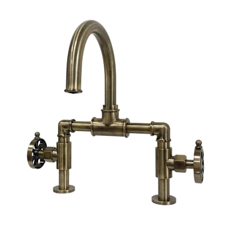 Kingston Brass Belknap 1.2 GPM Deck Mounted Bridge Bathroom Faucet with Pop-Up Drain Assembly Antique Brass