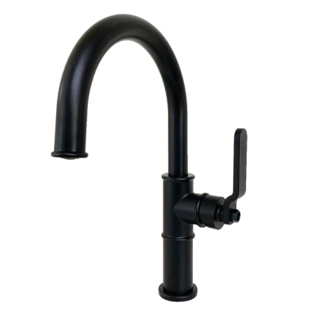 Kingston Brass Whitaker 1.2 GPM Deck Mounted Single Hole Bathroom Faucet with Push Pop-Up Drain Assembly Matte Black