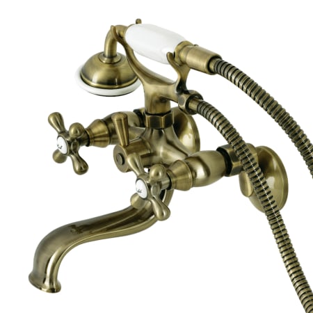Kingston Brass Kingston Wall Mounted Clawfoot Tub Filler with Built-In Diverter – Includes Hand Shower Antique Brass