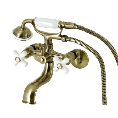 Kingston Brass Kingston Wall Mounted 9-5/16" Tub Filler with Built-In Diverter - Includes Hand Shower Antique Brass