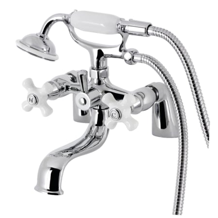 Kingston Brass Kingston Deck Mounted 8-7/16" Tub Filler with Built-In Diverter - Includes Hand Shower Polished Chrome