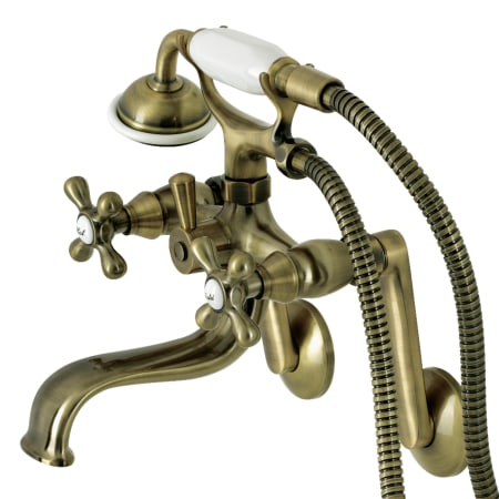 Kingston Brass Kingston Wall Mounted Clawfoot Tub Filler with Built-In Diverter – Includes Hand Shower Antique Brass