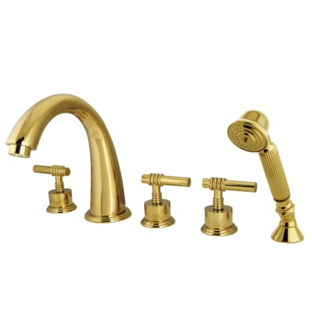 Kingston Brass Milano Deck Mounted Roman Tub Filler - Includes Hand Shower Polished Brass