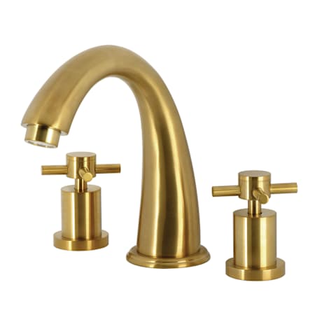 Kingston Brass Concord Deck Mounted Roman Tub Filler with Dual Cross Handles Brushed Brass