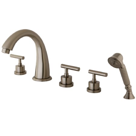 Kingston Brass Deck Mounted Roman Tub Filler with Built-In Diverter - Includes Hand Shower Brushed Nickel