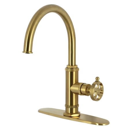 Kingston Brass Webb 1.8 GPM Single Hole Kitchen Faucet - Includes Escutcheon and Side Spray Brushed Brass