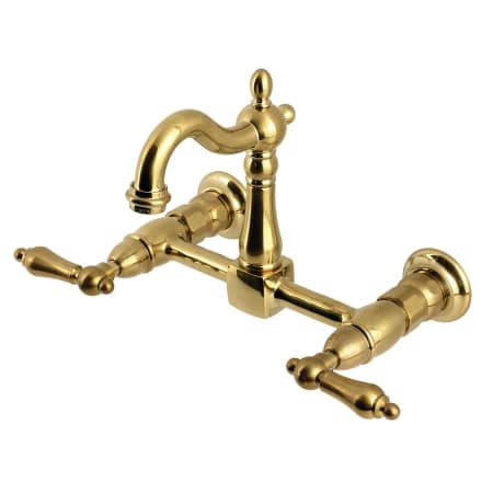 Kingston Brass Heritage 1.8 GPM Wall Mounted Widespread Bridge Kitchen Faucet - Includes Escutcheon Brushed Brass