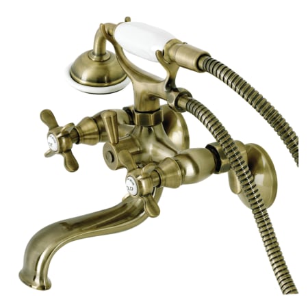 Kingston Brass Essex Wall Mounted Clawfoot Tub Filler with Built-In Diverter – Includes Hand Shower Antique Brass