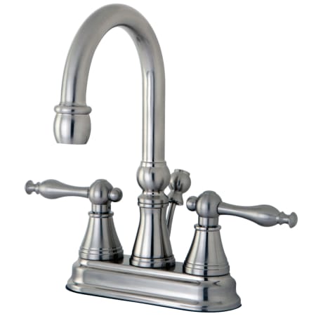 Kingston Brass Naples 1.2 GPM Centerset Bathroom Faucet with Pop-Up Drain Assembly Brushed Nickel
