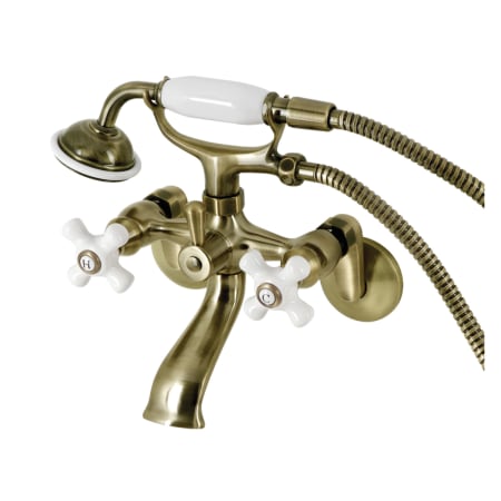 Kingston Brass Kingston Wall Mounted 7-3/16" Tub Filler with Built-In Diverter - Includes Hand Shower Antique Brass