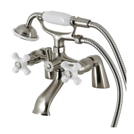Kingston Brass Kingston Deck Mounted 6-7/16" Tub Filler with Built-In Diverter - Includes Hand Shower Brushed Nickel