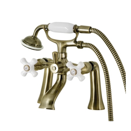 Kingston Brass Kingston Deck Mounted 6-1/16" Tub Filler with Built-In Diverter - Includes Hand Shower Antique Brass