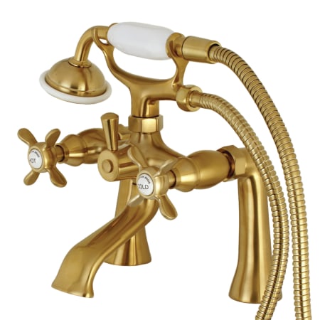 Kingston Brass Essex Deck Mounted Clawfoot Tub Filler with Built-In Diverter - Includes Hand Shower Brushed Brass