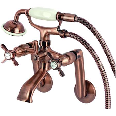 Kingston Brass Kingston Wall Mounted Clawfoot Tub Filler with Built-In Diverter - Includes Hand Shower Antique Copper