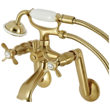 Kingston Brass Kingston Wall Mounted Clawfoot Tub Filler with Built-In Diverter - Includes Hand Shower Brushed Brass