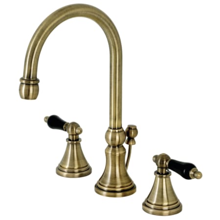 Kingston Brass Duchess 1.2 GPM Deck Mounted Widespread Bathroom Faucet with Pop-Up Drain Assembly Antique Brass