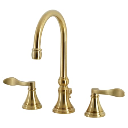 Kingston Brass NuFrench 1.2 GPM Widespread Bathroom Faucet with Pop-Up Drain Assembly Brushed Brass