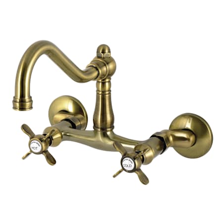 Kingston Brass Essex 1.8 GPM Wall Mounted Widespread Bridge Kitchen Faucet - Includes Escutcheon Antique Brass