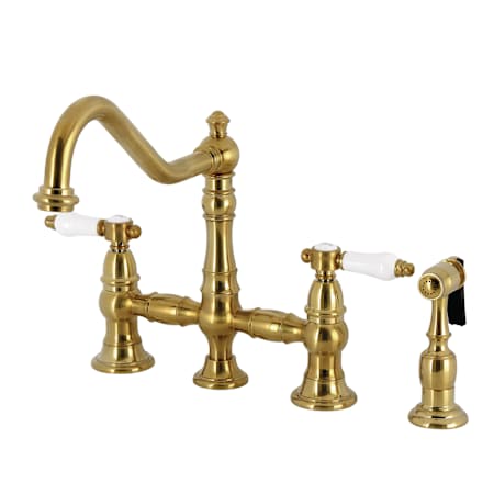 Kingston Brass Bel-Air 1.8 GPM Widespread Bridge Kitchen Faucet - Includes Side Spray Brushed Brass