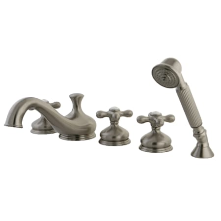 Kingston Brass Restoration Deck Mounted Roman Tub Filler with Built-In Diverter - Includes Hand Shower Brushed Nickel