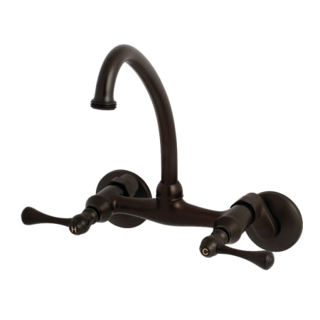 Kingston Brass Kingston 4 GPM Wall Mounted Double Handle Laundry Faucet with Metal Handles Oil Rubbed Bronze