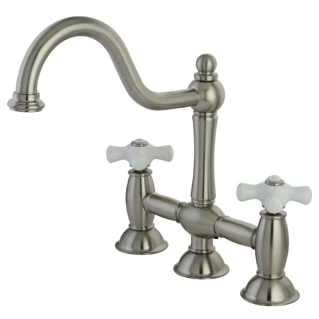Kingston Brass Restoration 1.8 GPM Widespread Bridge Kitchen Faucet Brushed Nickel
