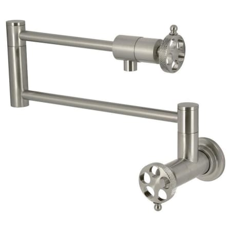 Kingston Brass Webb 4 GPM Wall Mounted Single Hole Pot Filler Brushed Nickel
