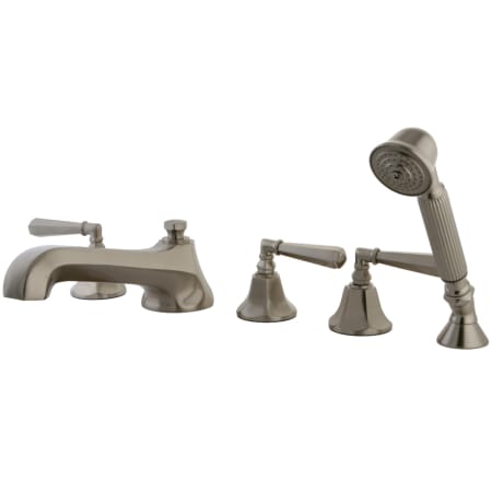 Kingston Brass Deck Mounted Roman Tub Filler with Built-In Diverter - Includes Hand Shower Brushed Nickel