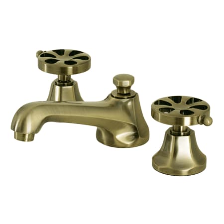 Kingston Brass Hamilton 1.2 GPM Deck Mounted Widespread Bathroom Faucet with Pop-Up Drain Assembly Antique Brass