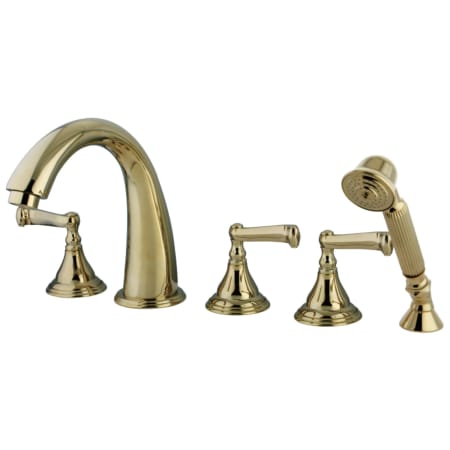 Kingston Brass Royale Deck Mounted Roman Tub Filler with Built-In Diverter - Includes Hand Shower Polished Brass