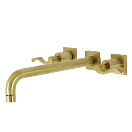 Kingston Brass NuWave Wall Mounted Roman Tub Filler with 11-3/16" Spout Reach Brushed Brass