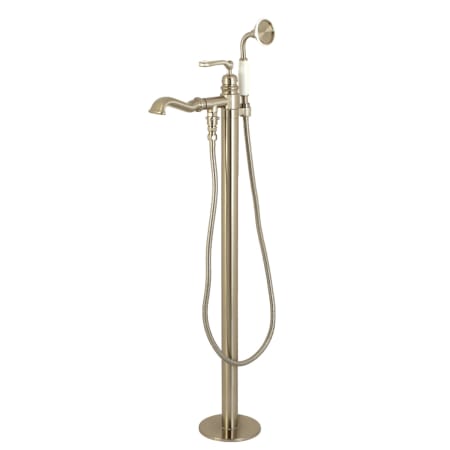 Kingston Brass Royale Floor Mounted Tub Filler with Built-In Diverter - Includes Hand Shower Brushed Nickel