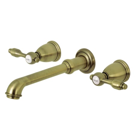 Kingston Brass Tudor 1.2 GPM Wall Mounted Widespread Bathroom Faucet Antique Brass