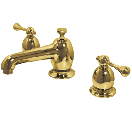 Kingston Brass English Vintage 1.2 GPM Widespread Bathroom Faucet with Pop-Up Drain Assembly Polished Brass