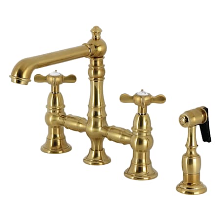 Kingston Brass Essex 1.8 GPM Widespread Bridge Kitchen Faucet - Includes Side Spray Brushed Brass
