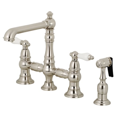 Kingston Brass English Country 1.8 GPM Widespread Bridge Kitchen Faucet - Includes Escutcheon and Side Spray Brushed Nickel