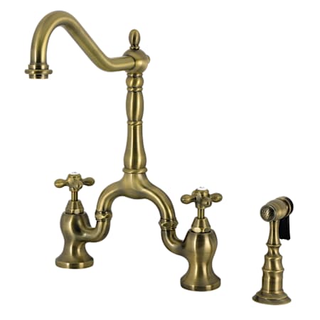 Kingston Brass English Country 1.8 GPM Widespread Bridge Kitchen Faucet - Includes Side Spray Antique Brass